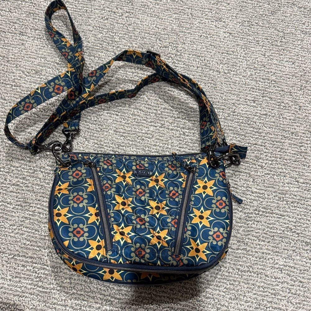 Lug Crossbody Bag in Blue and Yellow Pattern